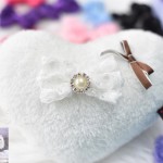 3" LACEY ROSEY POSEY Bow Clip with PEARL/CRYSTAL Accent